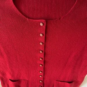 CHANEL Red Ribbed Cardigan